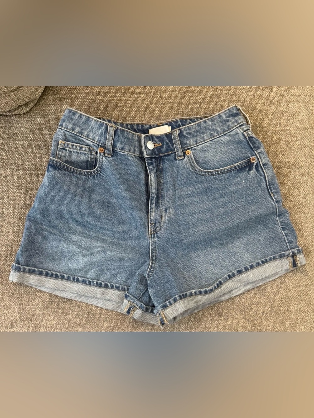 H&M Medium Blue Denim High-Rise Rolled Hem Shorts